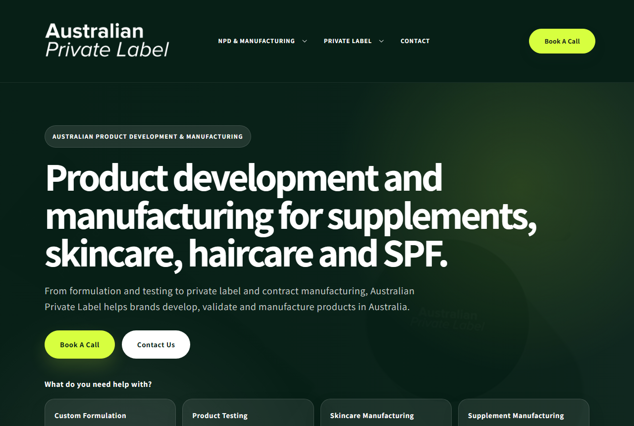 Australian Private Label official website screenshot