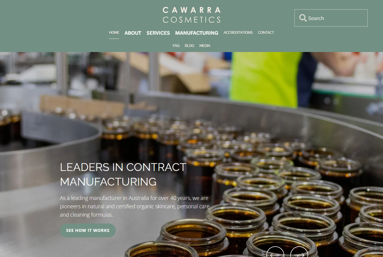 Cawarra Cosmetics official website screenshot