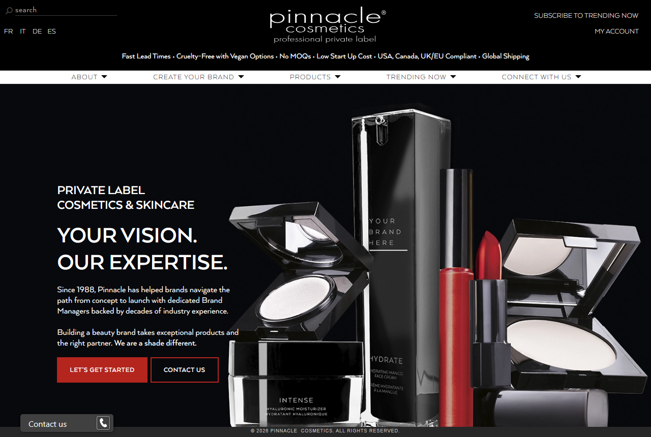 Pinnacle Cosmetics official website homepage