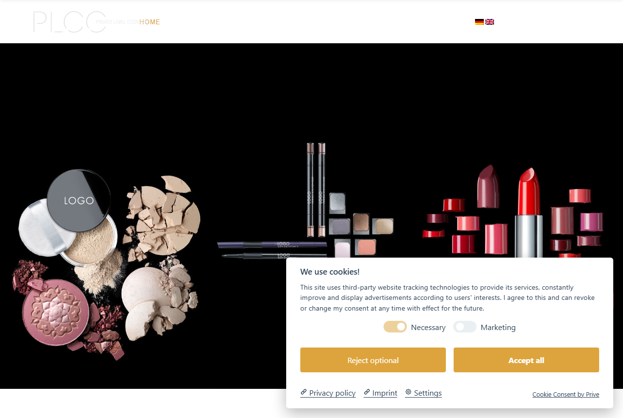 Private Label Cosmetic Company (PLCC) GmbH official website screenshot