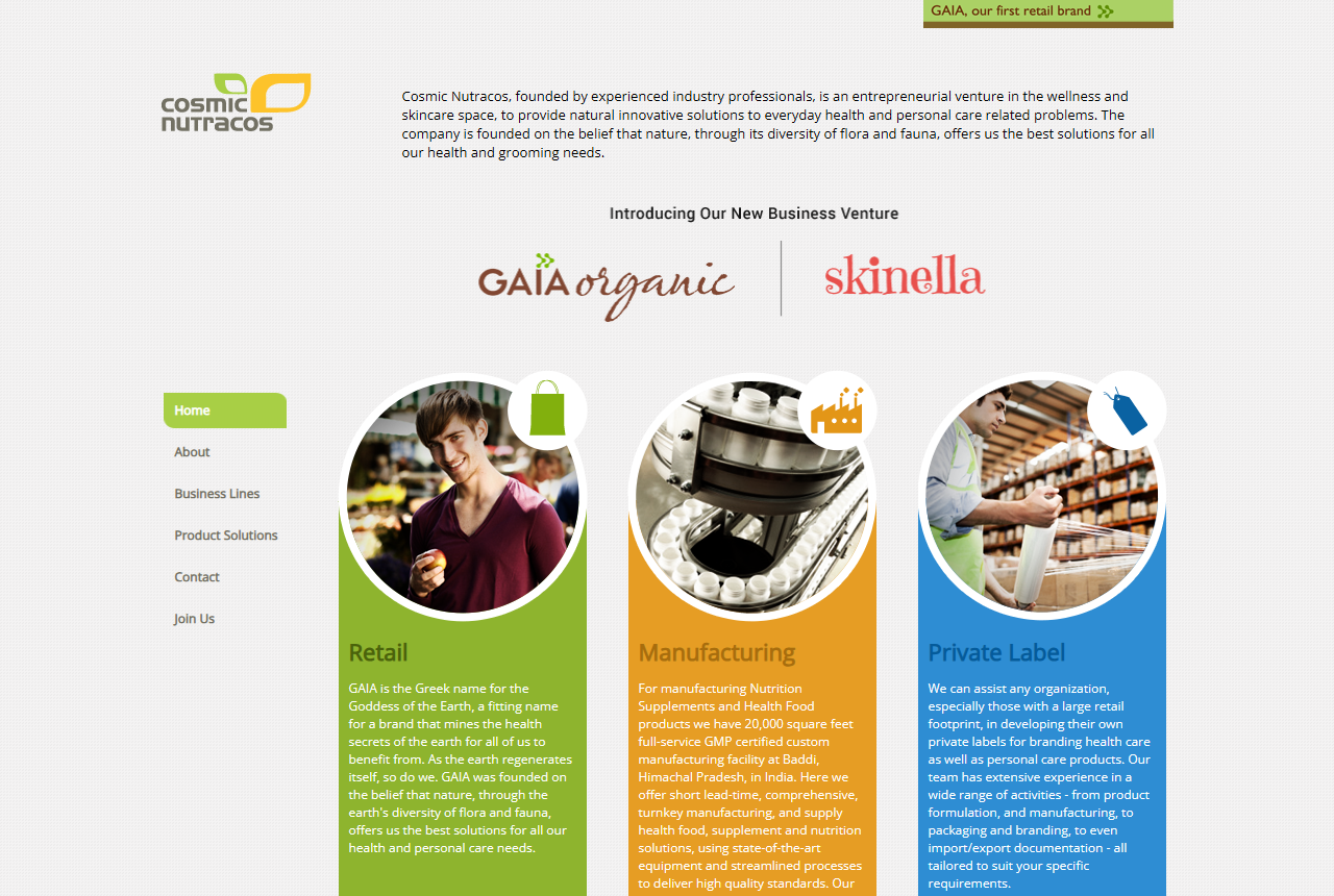 Cosmic Nutracos Solutions official website screenshot