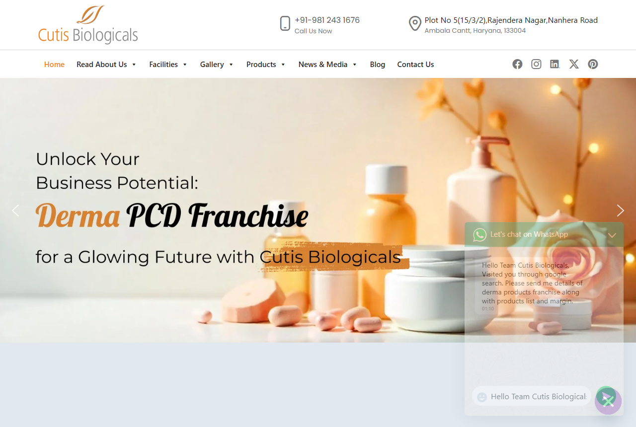 Cutis Biologicals official website screenshot