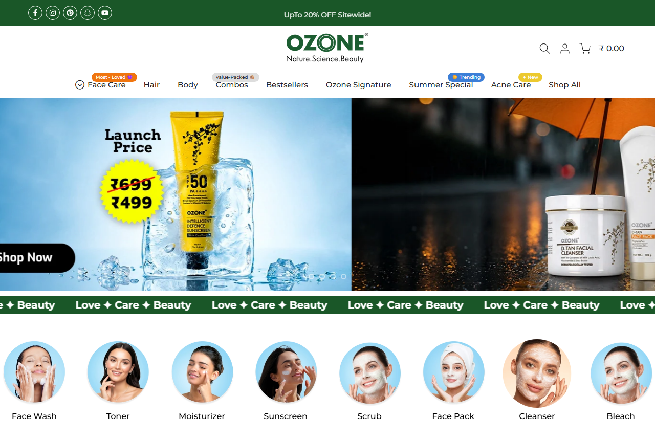Ozone Ayurvedics official website screenshot