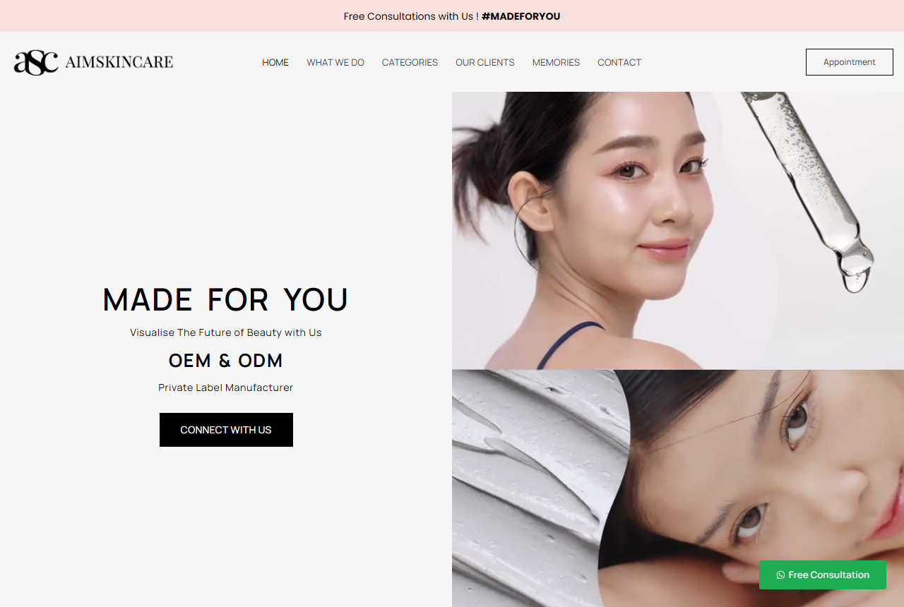Aimskincare Manufacturing official website screenshot
