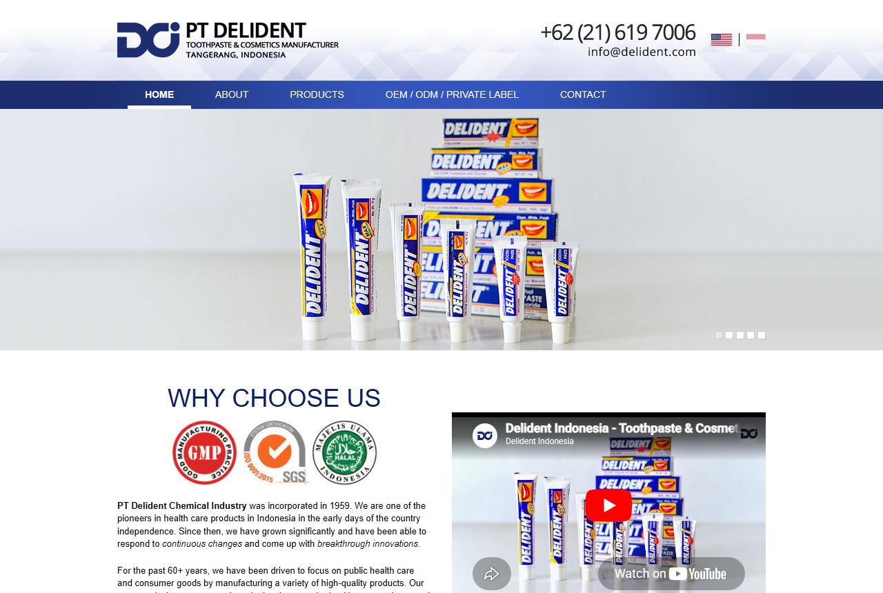 PT Delident Chemical Industry official website screenshot