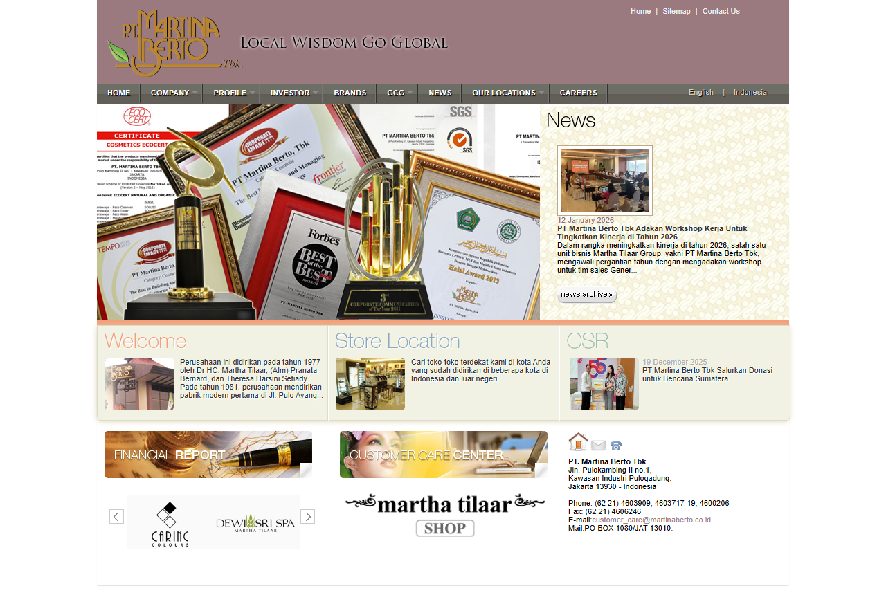 Martha Tilaar Group (PT Martina Berto) official website screenshot
