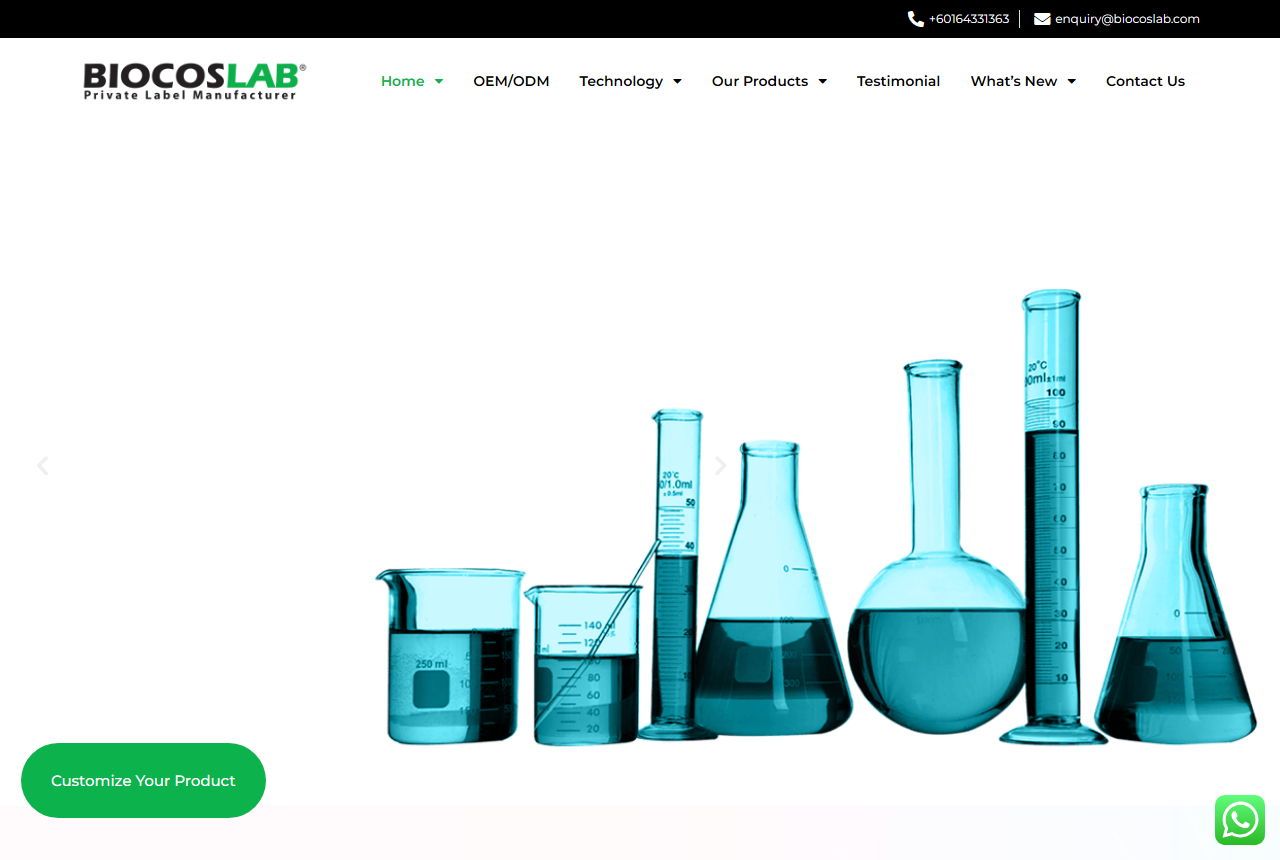 Biocoslab Manufacturing Sdn Bhd official website screenshot