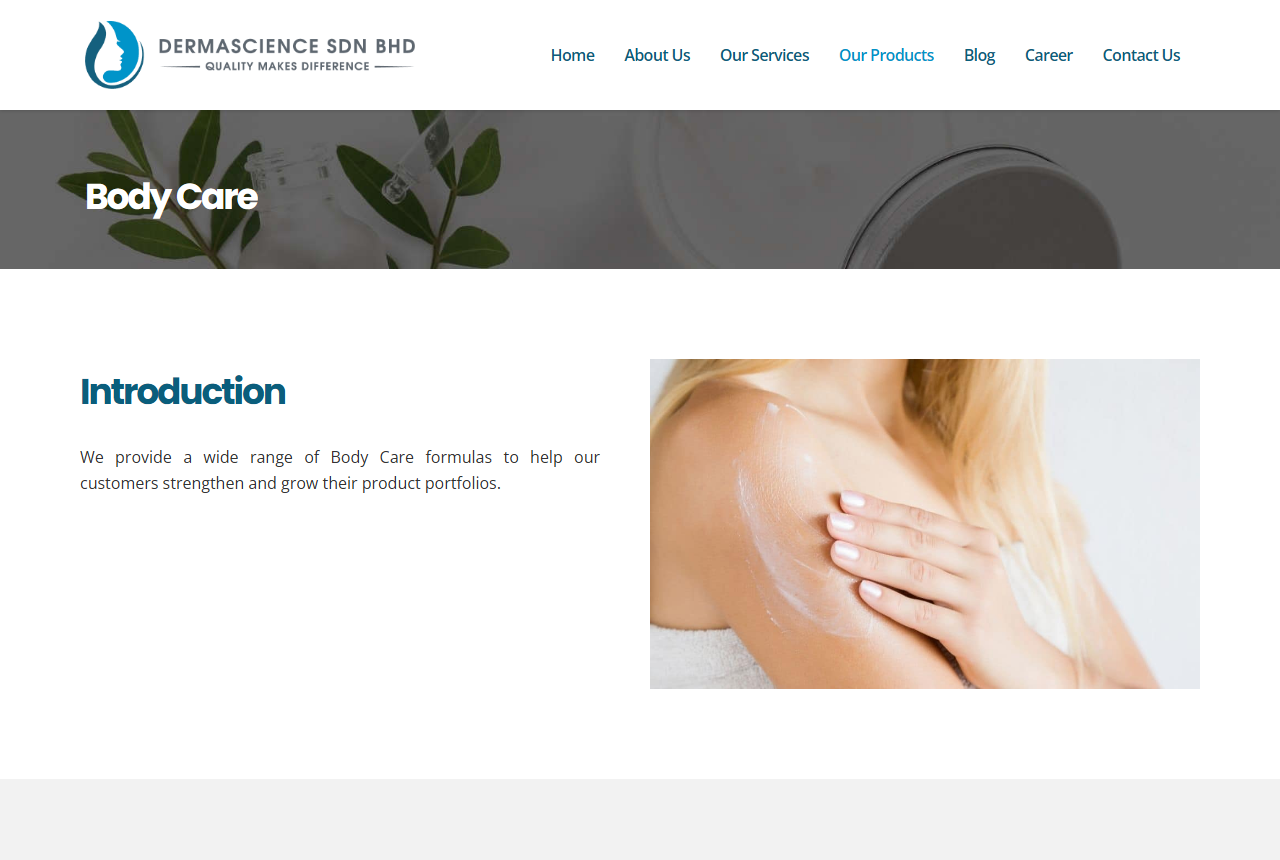 Dermascience Sdn Bhd official website screenshot