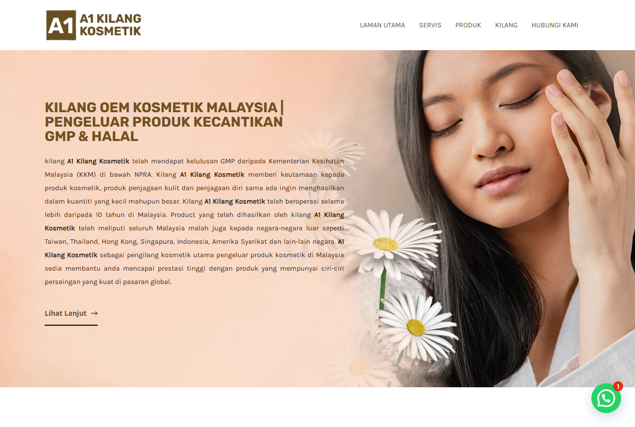 A1 Kilang Kosmetik official website screenshot