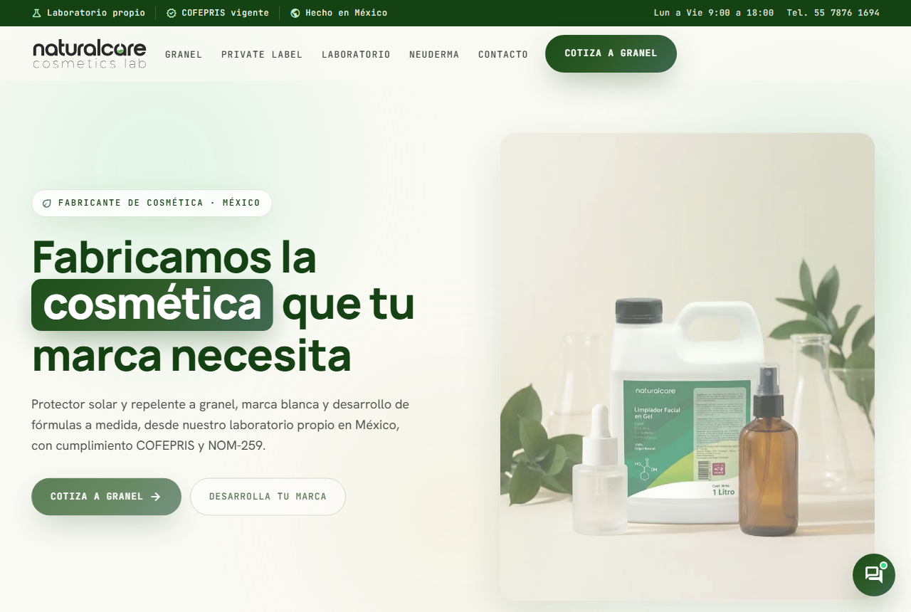 Naturalcare Cosmetics Lab homepage screenshot