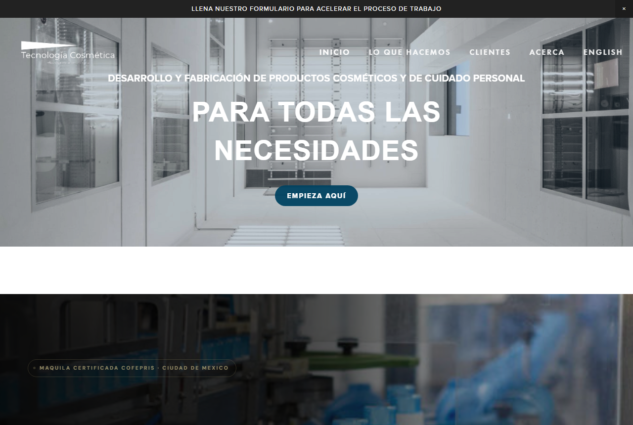 Tecnología Cosmética homepage screenshot
