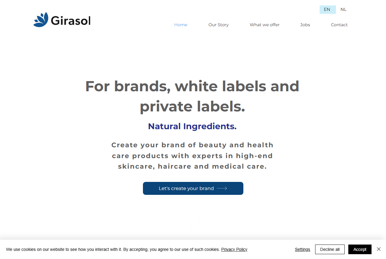 Girasol Natural Products private label cosmetics manufacturer website, Breda, Netherlands