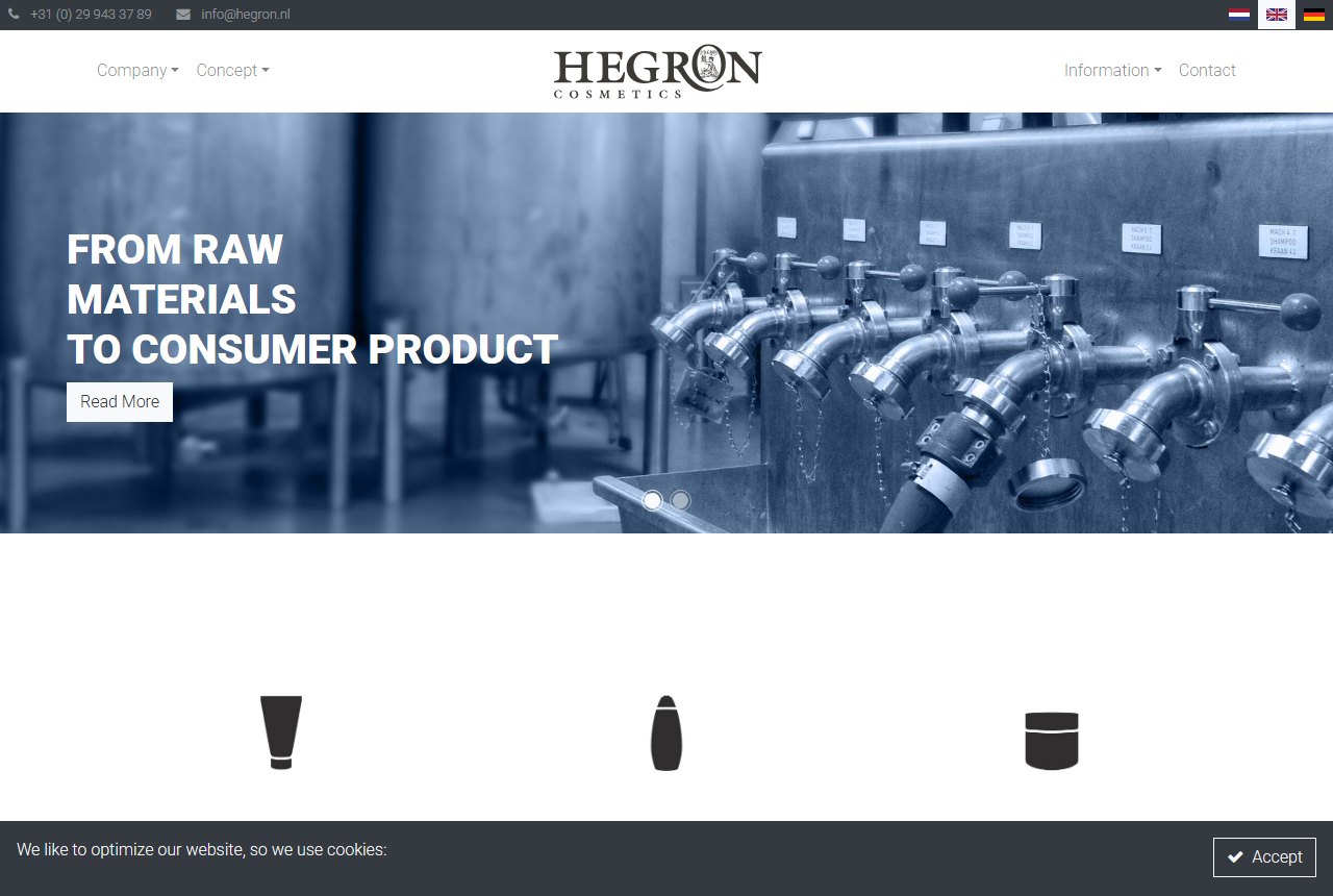 Hegron Cosmetics private label manufacturer website, Purmerend, Netherlands