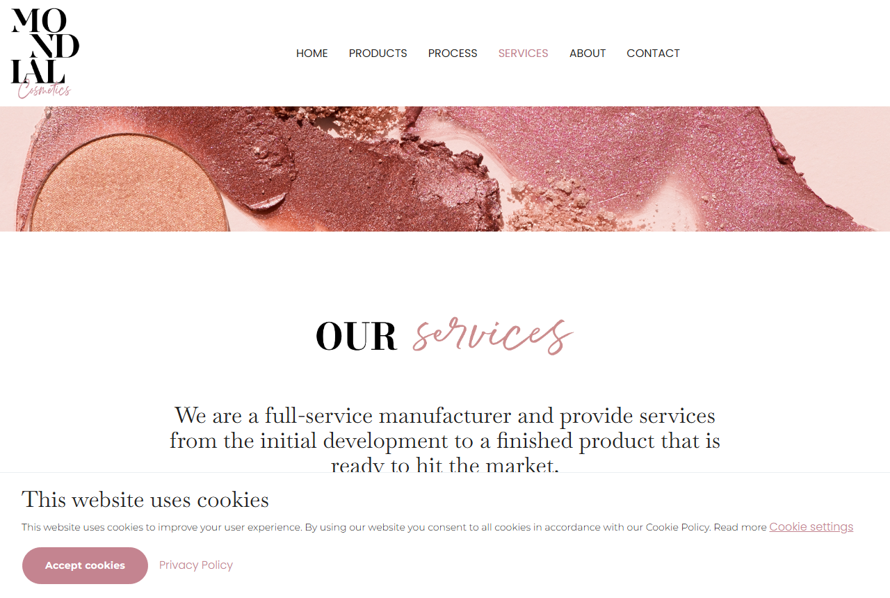 Mondial Cosmetics colour cosmetics manufacturer services page, Alkmaar, Netherlands
