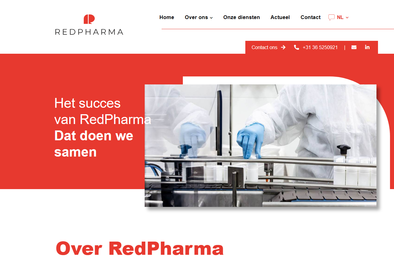 RedPharma Productie cosmetics and medical device contract manufacturer website, Almere, Netherlands