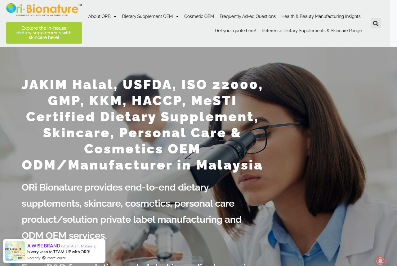 ORi Bionature (M) Sdn. Bhd. official website homepage
