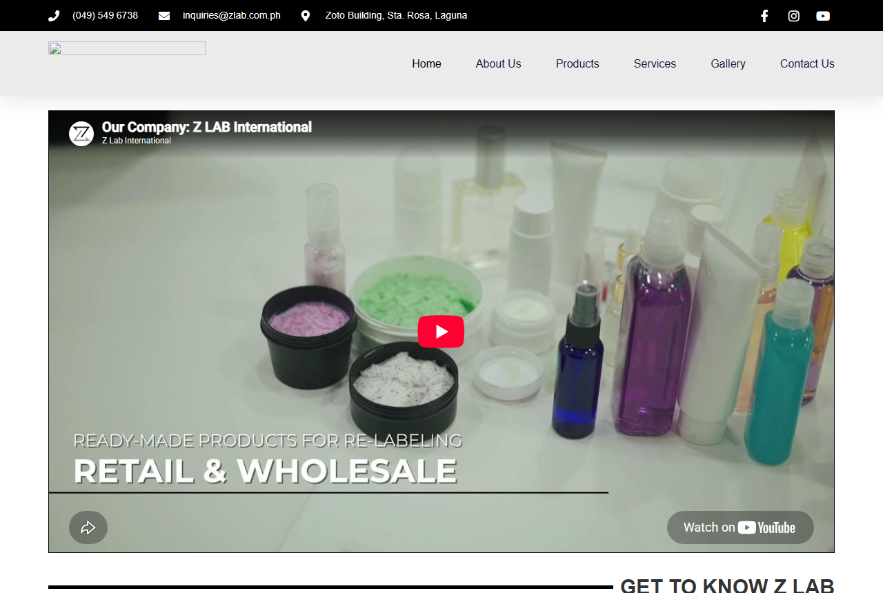 Z Lab International beauty and personal care manufacturer website homepage