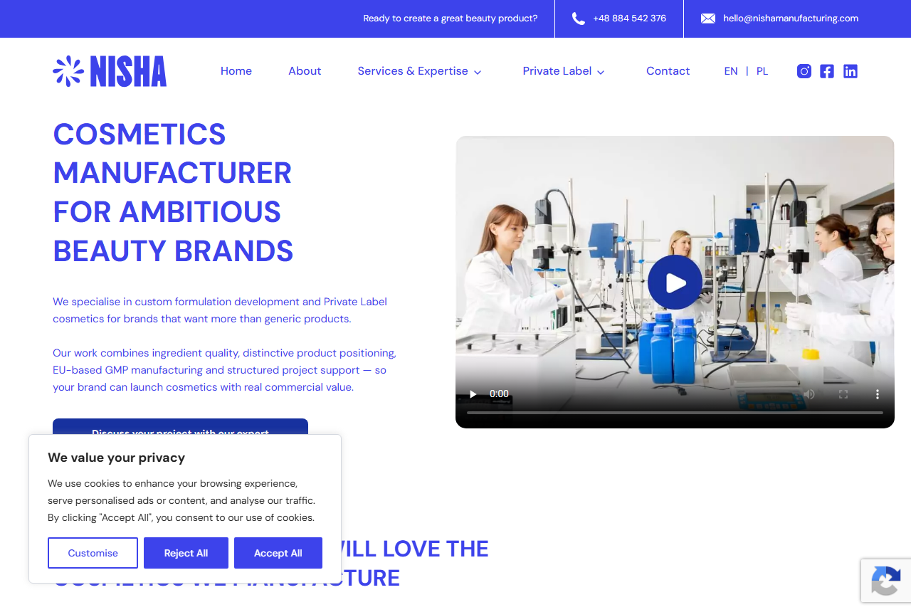 NISHA Manufacturing website homepage