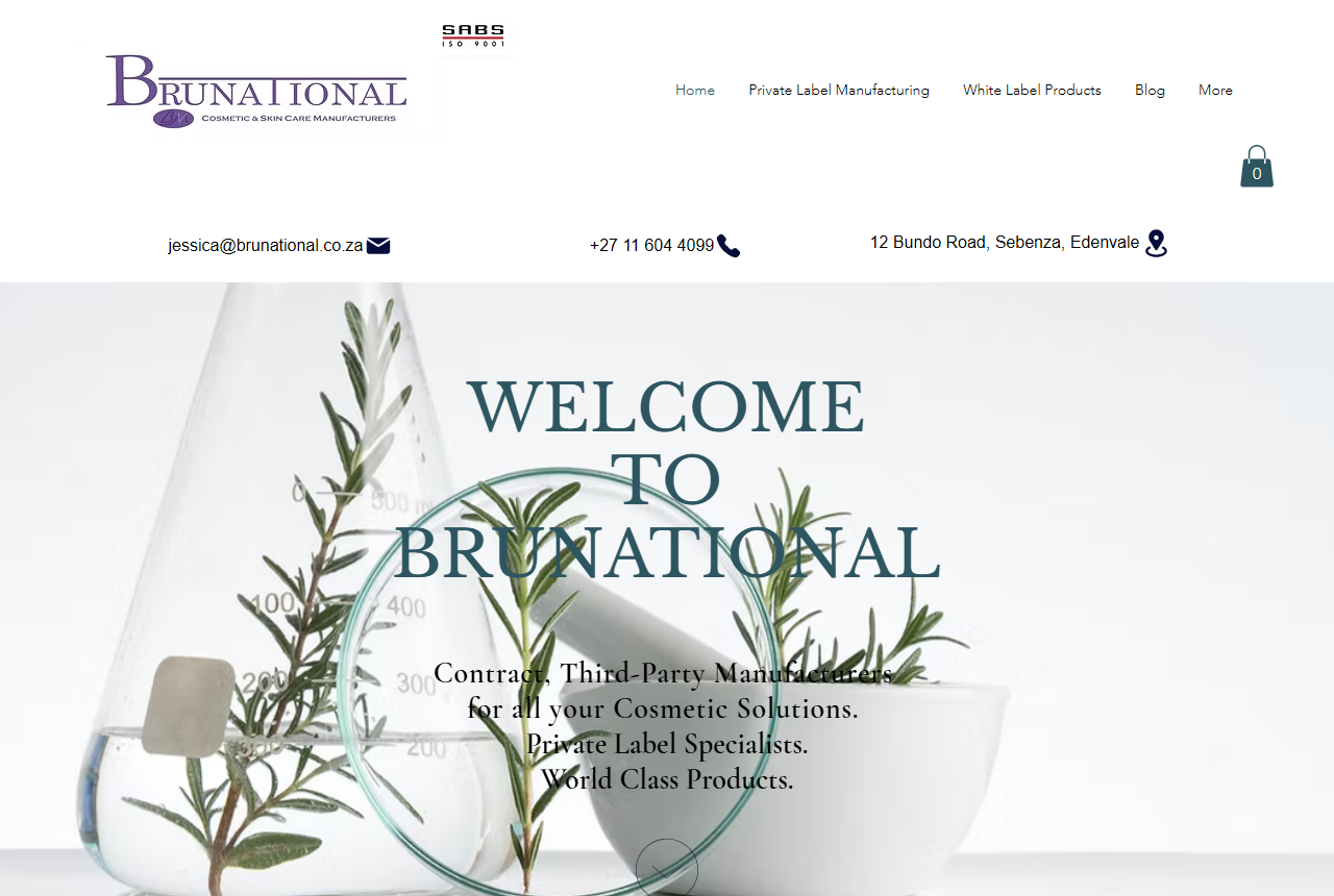 Brunational cosmetic and skin care manufacturers website homepage