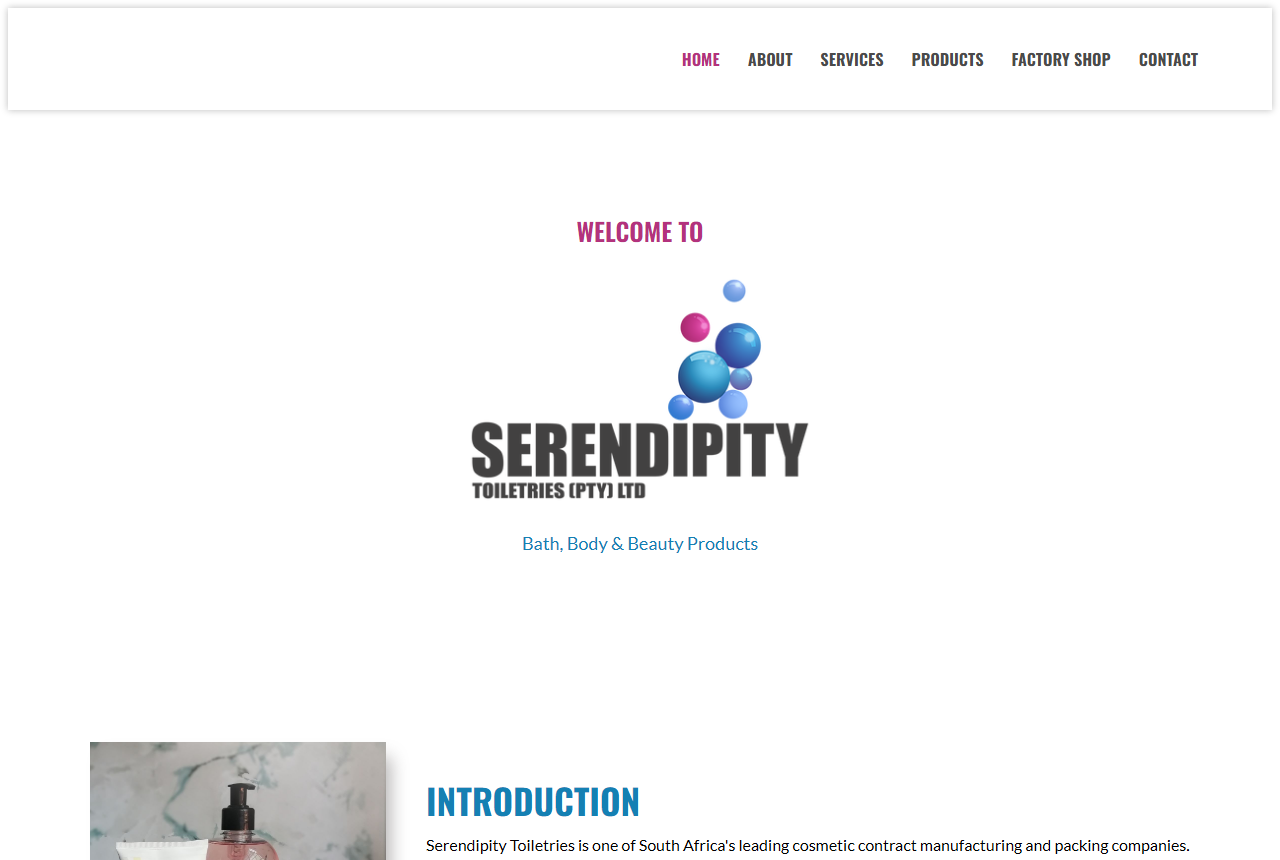 Serendipity Toiletries website homepage