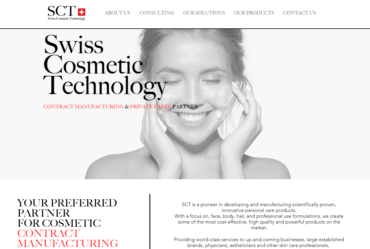 Swiss Cosmetic Technology SCT website homepage