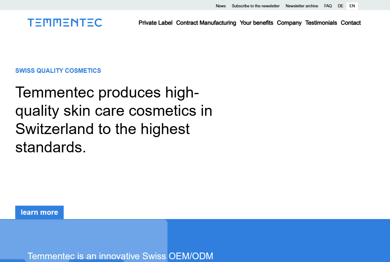 Temmentec AG website homepage