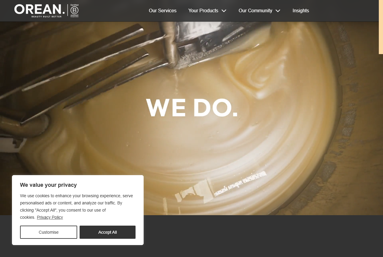 Orean Personal Care official website screenshot