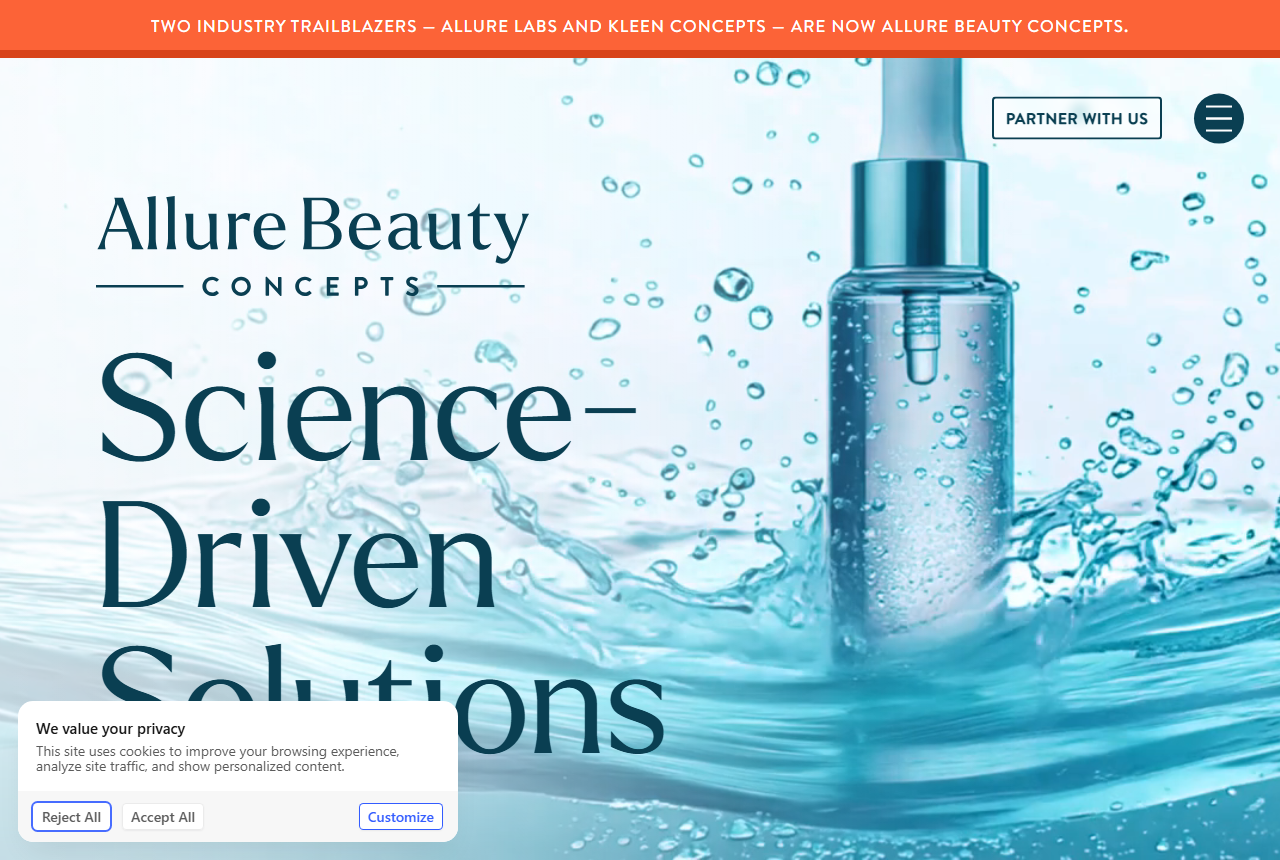 Allure Beauty Concepts (Allure Labs) official website screenshot
