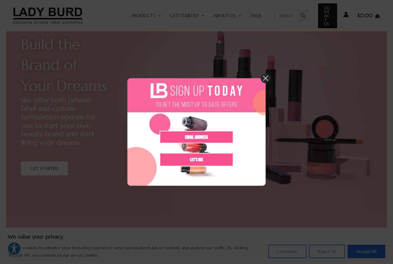 Lady Burd Exclusive Private Label Cosmetics official website screenshot