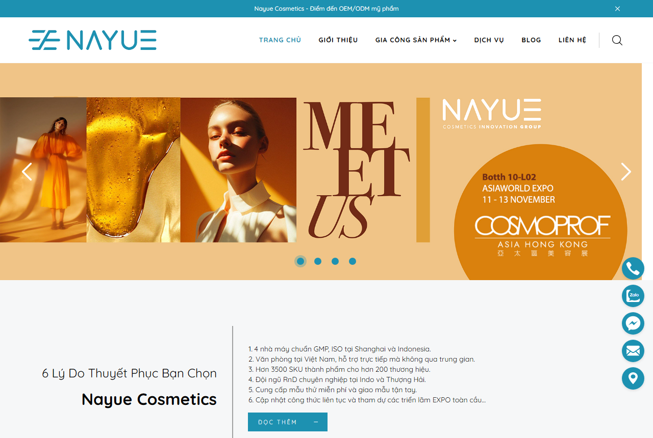 Nayue Cosmetics Vietnam official website screenshot