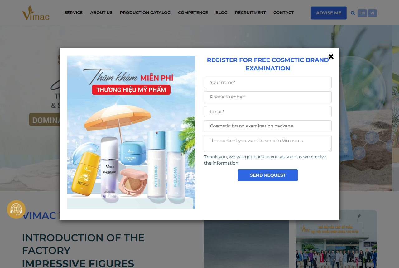 Vimac Cosmetics official website screenshot