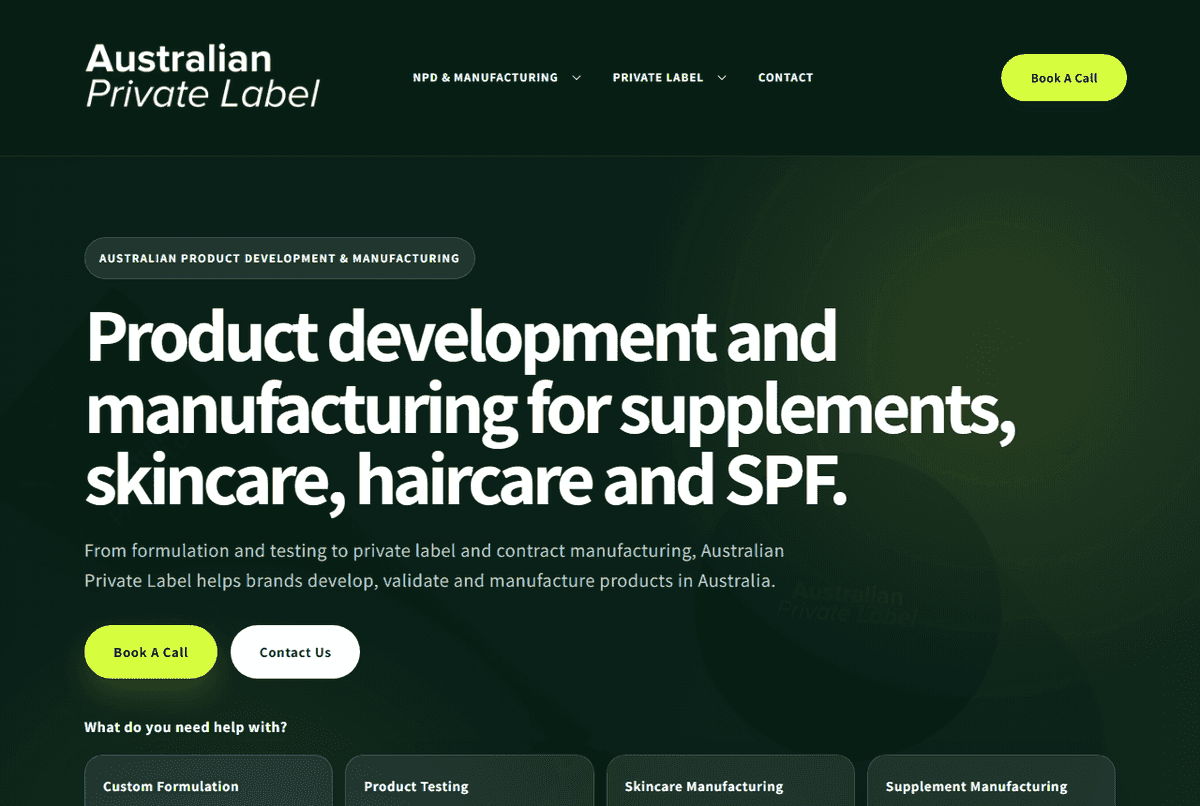 Australian Private Label official website screenshot
