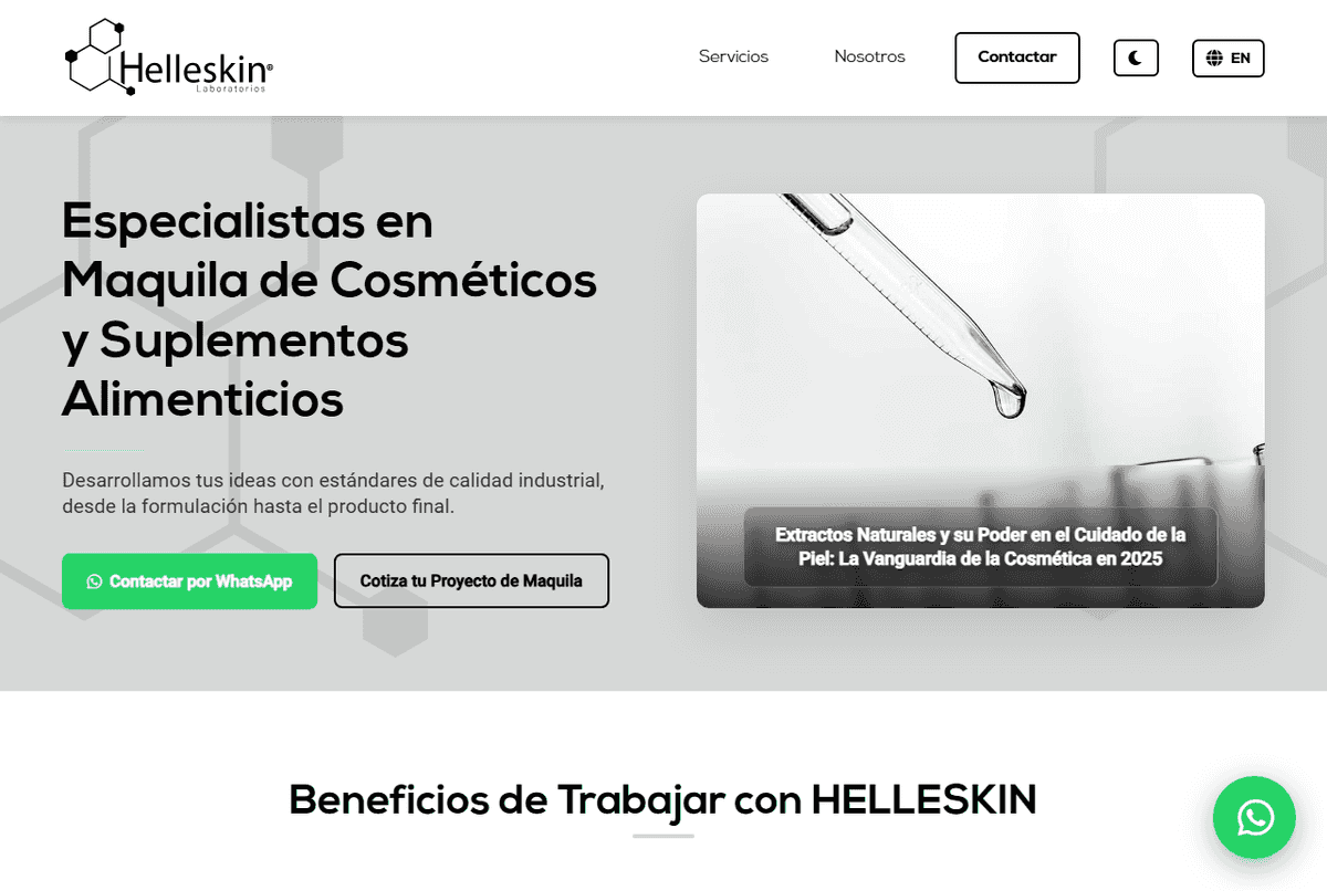 Helleskin Laboratorios homepage screenshot