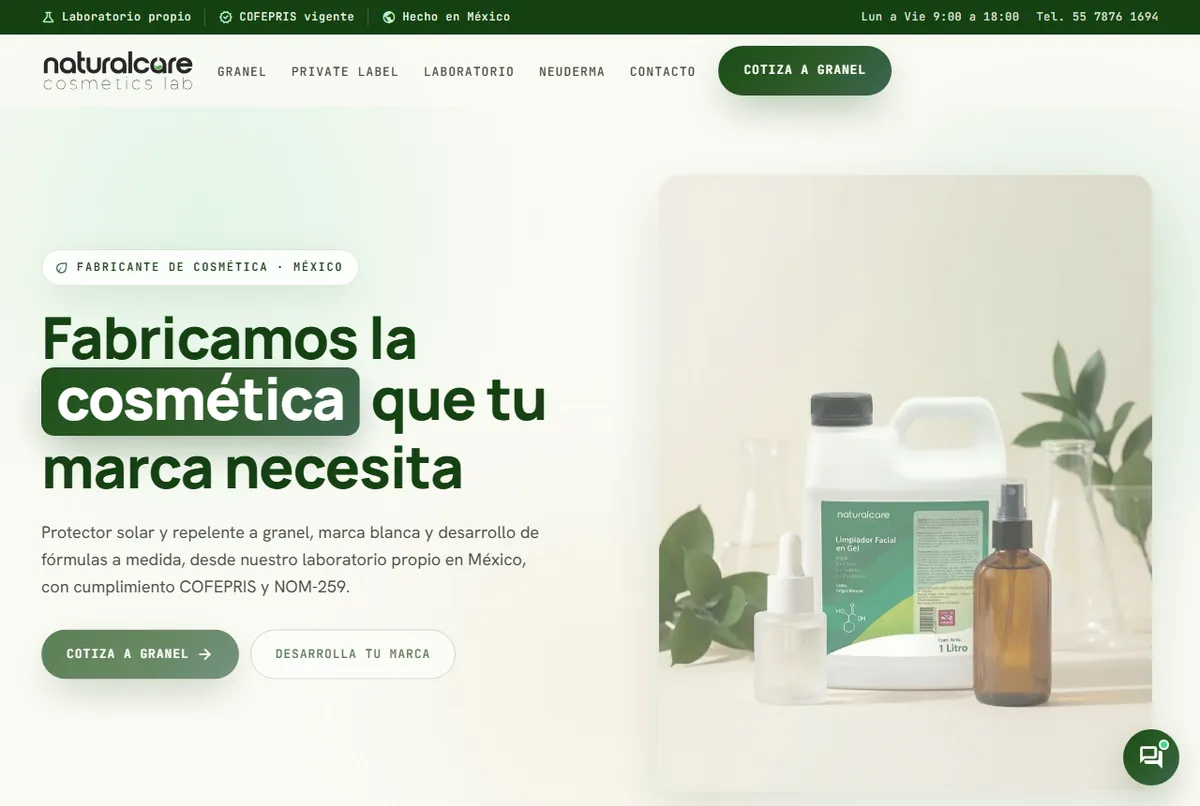 Naturalcare Cosmetics Lab homepage screenshot
