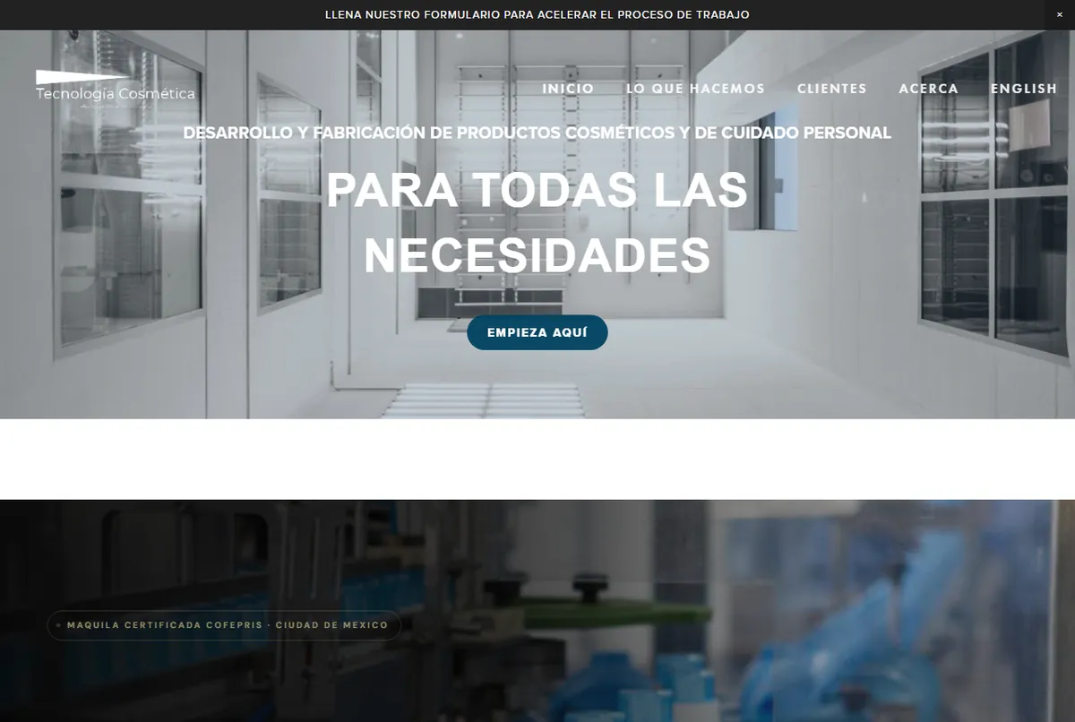 Tecnolog&iacute;a Cosm&eacute;tica homepage screenshot