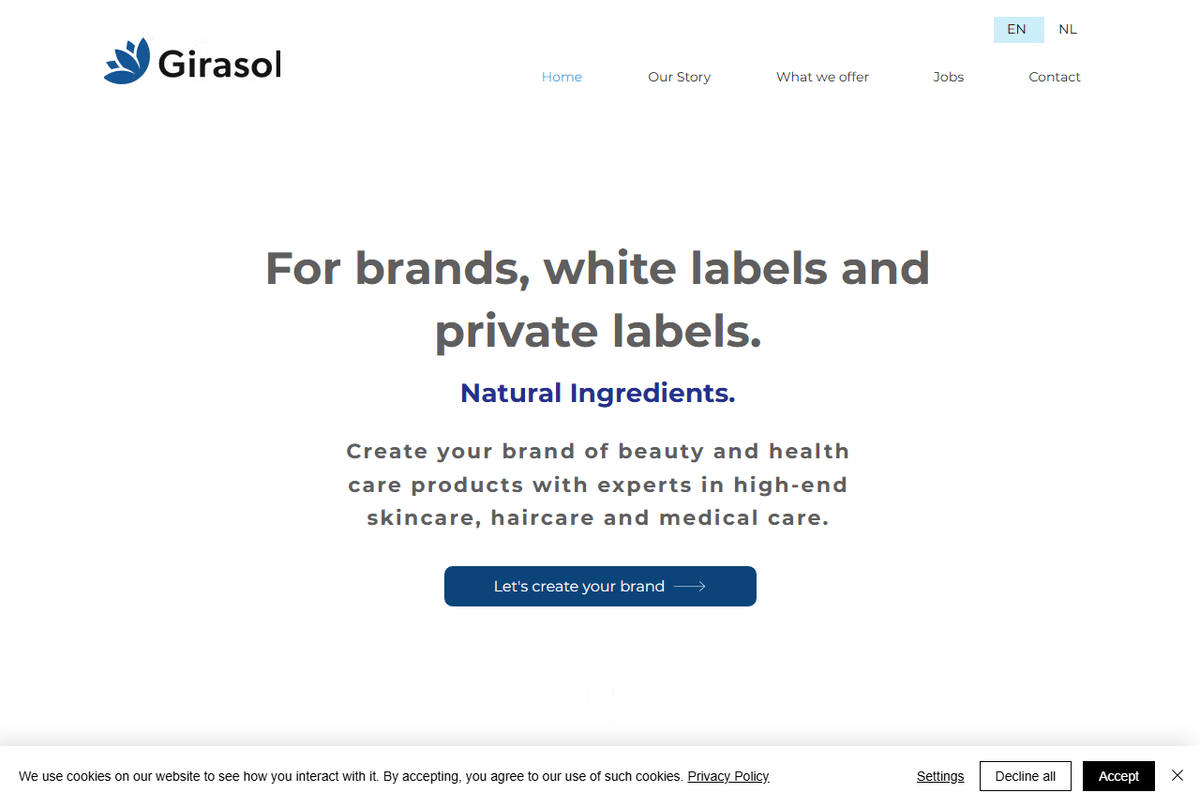 Girasol Natural Products private label cosmetics manufacturer website, Breda, Netherlands