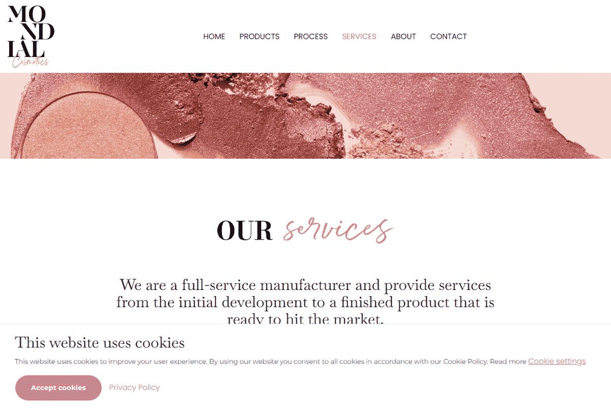 Mondial Cosmetics colour cosmetics manufacturer services page, Alkmaar, Netherlands