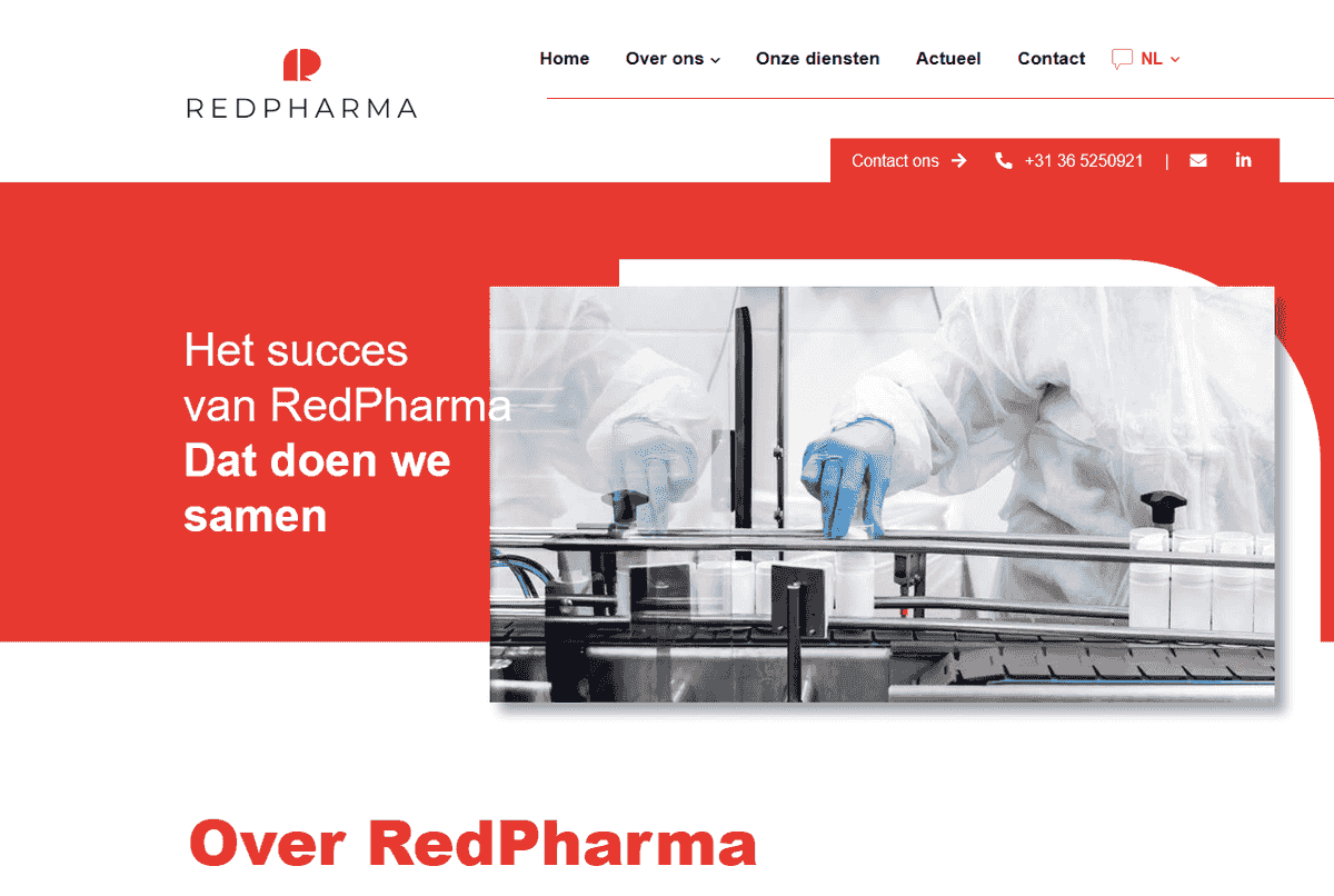 RedPharma Productie cosmetics and medical device contract manufacturer website, Almere, Netherlands