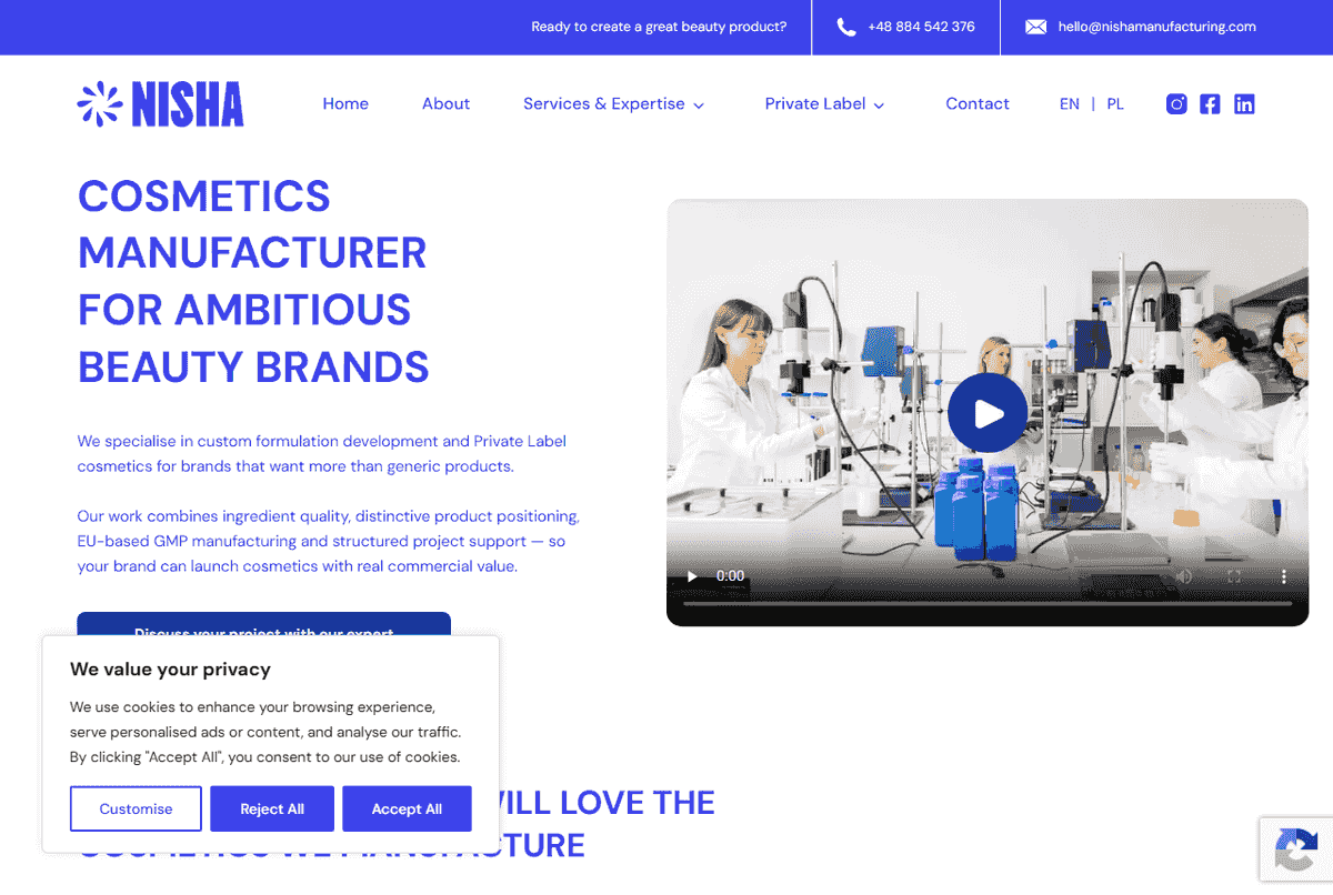 NISHA Manufacturing website homepage