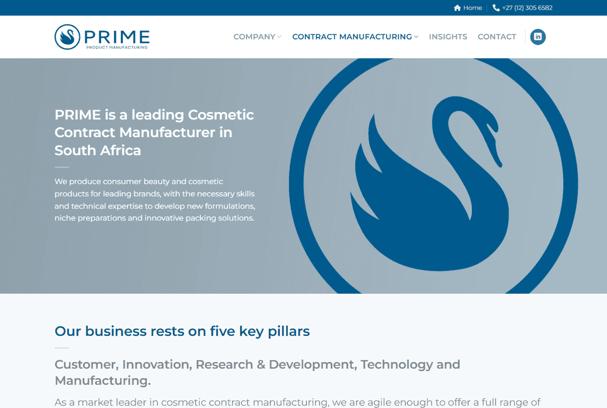 Prime Product Manufacturing cosmetic contract manufacturer page