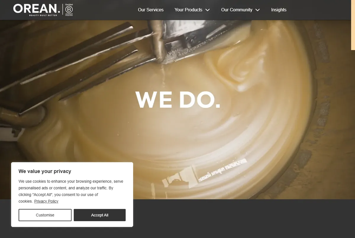 Orean Personal Care official website screenshot